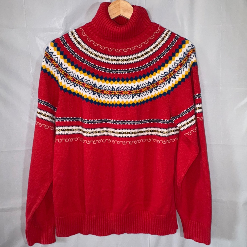 Vtg Pendleton Red Fair Isle Turtleneck Sweater Large Womens Knit Holiday